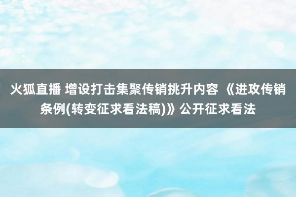 火狐直播 增设打击集聚传销挑升内容 《进攻传销条例(转变征求看法稿)》公开征求看法
