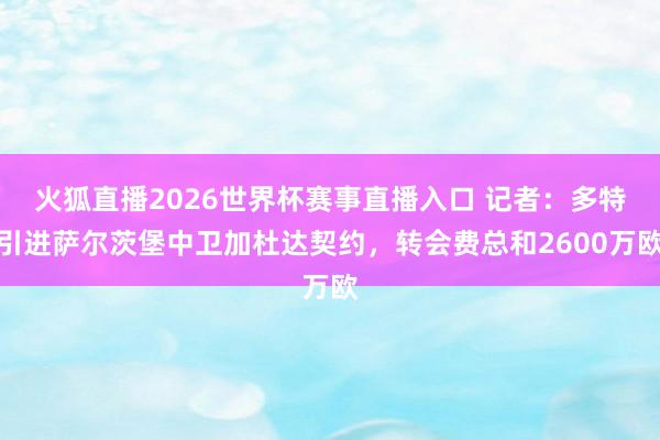 火狐直播2026世界杯赛事直播入口 记者：多特引进萨尔茨堡中卫加杜达契约，转会费总和2600万欧