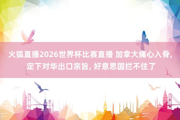 火狐直播2026世界杯比赛直播 加拿大痛心入骨, 定下对华出口宗旨, 好意思国拦不住了