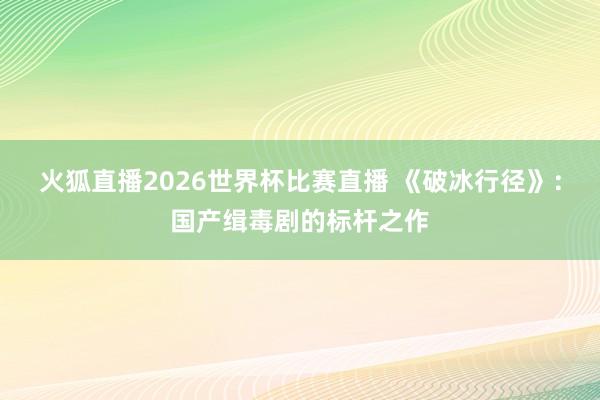 火狐直播2026世界杯比赛直播 《破冰行径》：国产缉毒剧的标杆之作
