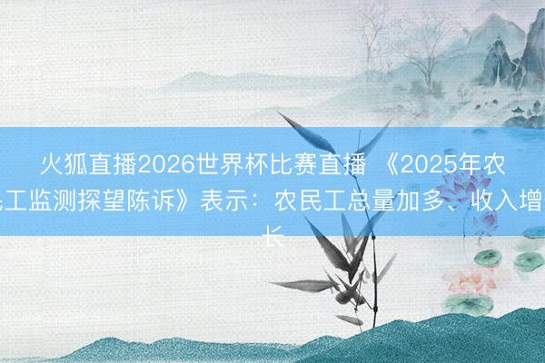 火狐直播2026世界杯比赛直播 《2025年农民工监测探望陈诉》表示：农民工总量加多、收入增长