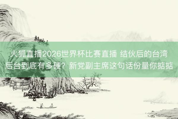 火狐直播2026世界杯比赛直播 结伙后的台湾后台到底有多硬？新党副主席这句话份量你掂掂